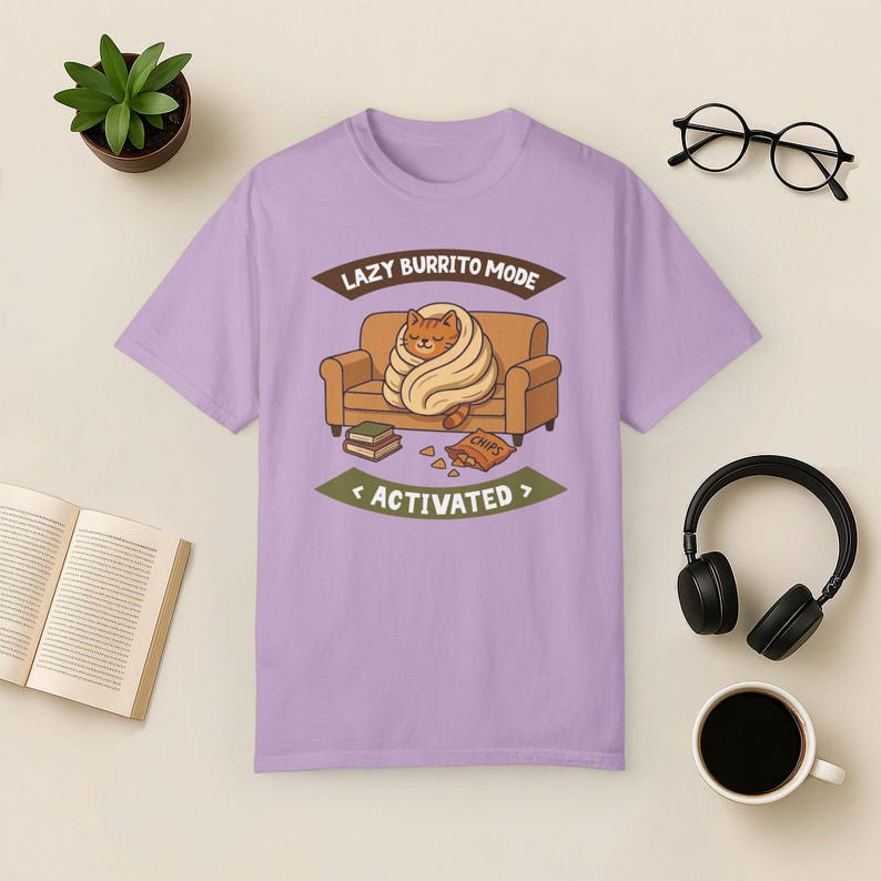 T-shirt Lazy Cat Burrito Comfort Colors - Cadeau amusant pour les amoureux des chats Orchid