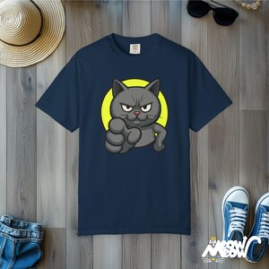 Comfort Colors Angry Cat T-Shirt: Grumpy Humor Graphic Tee True Navy