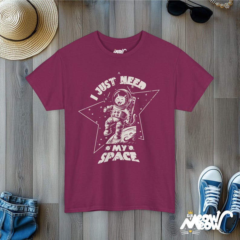 Cat Astronaut T-Shirt: Funny Space Cat Lover Gift Berry