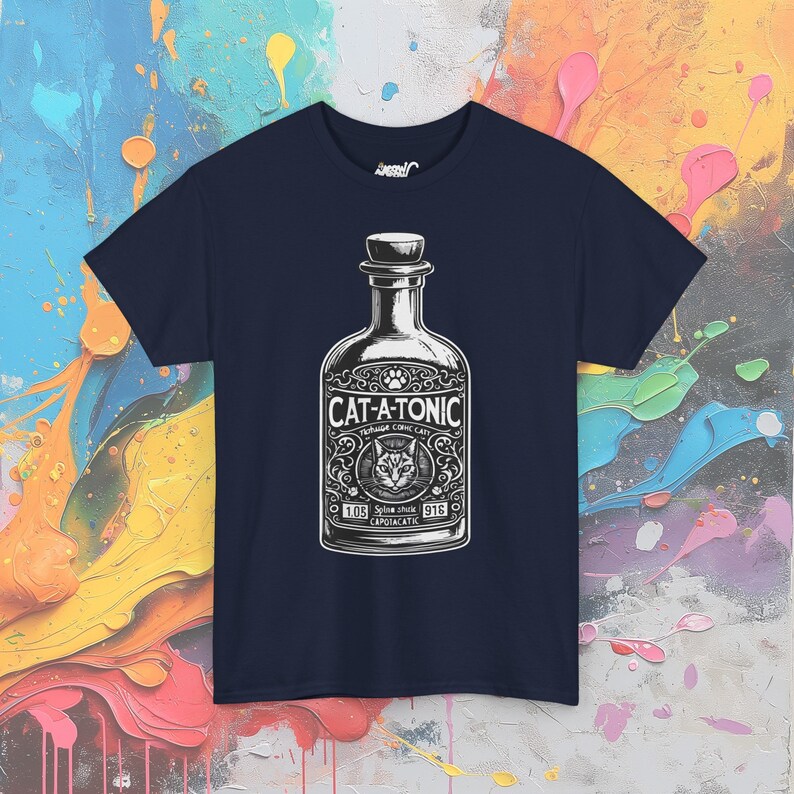 Cat-A-Tonic T-Shirt: Vintage Bottle Graphic, Funny Cat Pun image 3