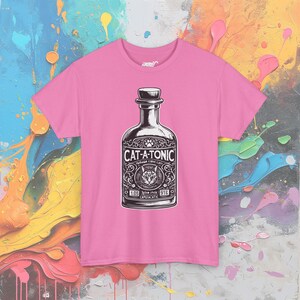 Cat-A-Tonic T-Shirt: Vintage Bottle Graphic, Funny Cat Pun image 7