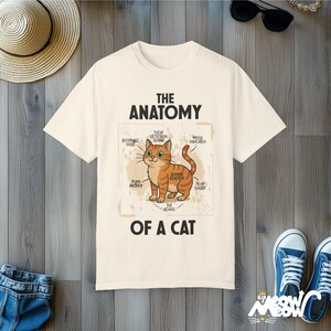 おもしろ猫の解剖学と快適な色彩のTシャツ：猫好きへのギフト Ivory