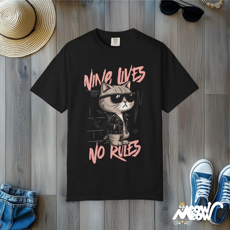 Rebel Cat Graphic Tee: Comfort Colors Retro Streetwear Black