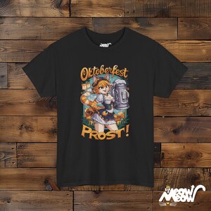 Oktoberfest Cat Girl T-Shirt: Bavarian Beer Prost! Tee Black