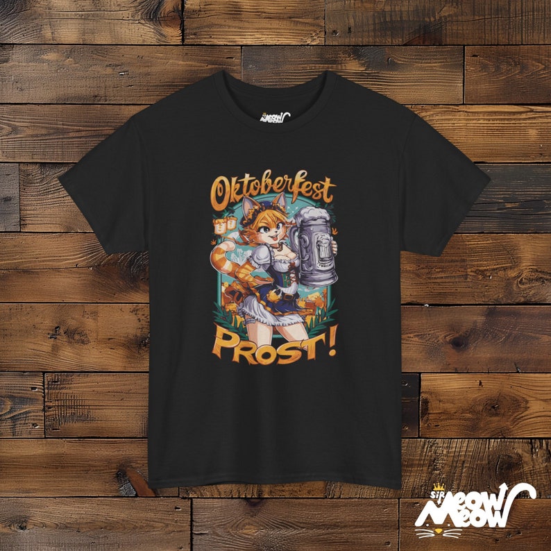 Oktoberfest Cat Girl T-Shirt: Bavarian Beer Prost! Tee Black