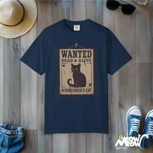 Schrödinger's Cat Comfort Colors Shirt: Funny Science Tee True Navy