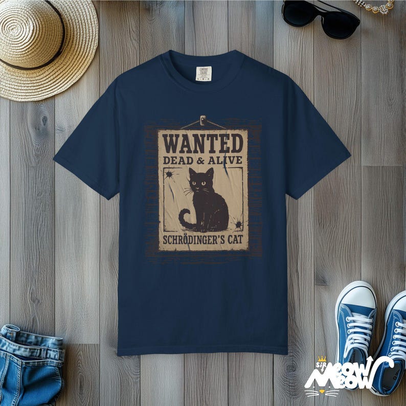 Schrödinger's Cat Comfort Colors Shirt: Funny Science Tee True Navy