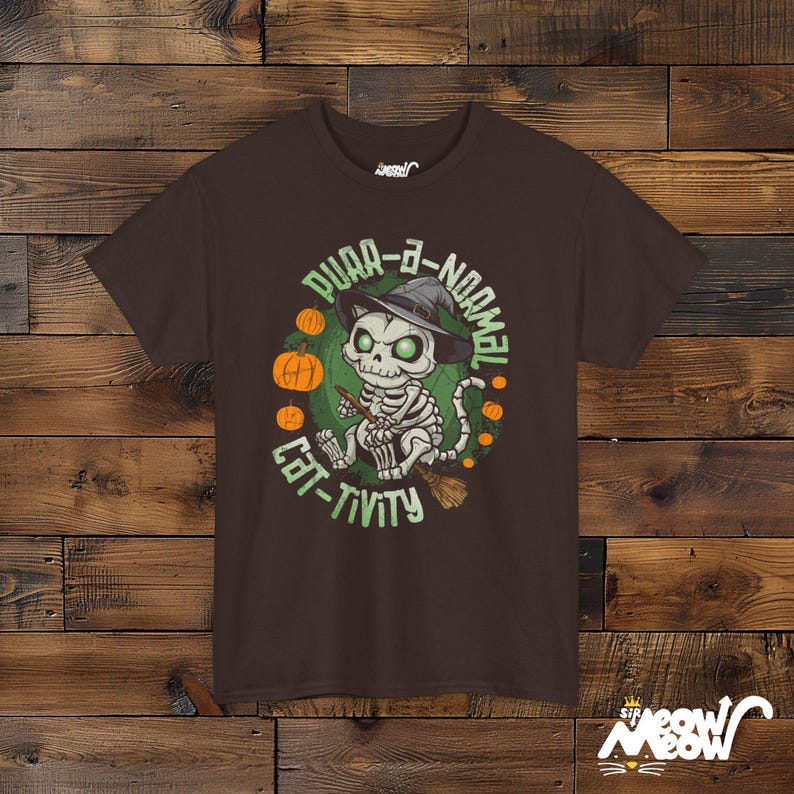 Purr-A-Normal Cat-Tivity Skeleton Cat Halloween Unisex Shirt, Fun Witchy Cat Design Dark Chocolate