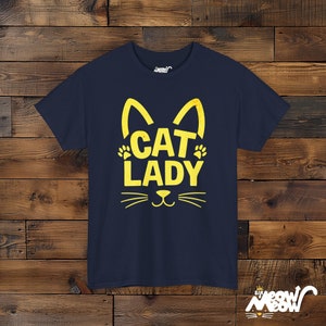 T-shirt drôle de femme de chat, t-shirt unisexe graphique de visage de chat Navy