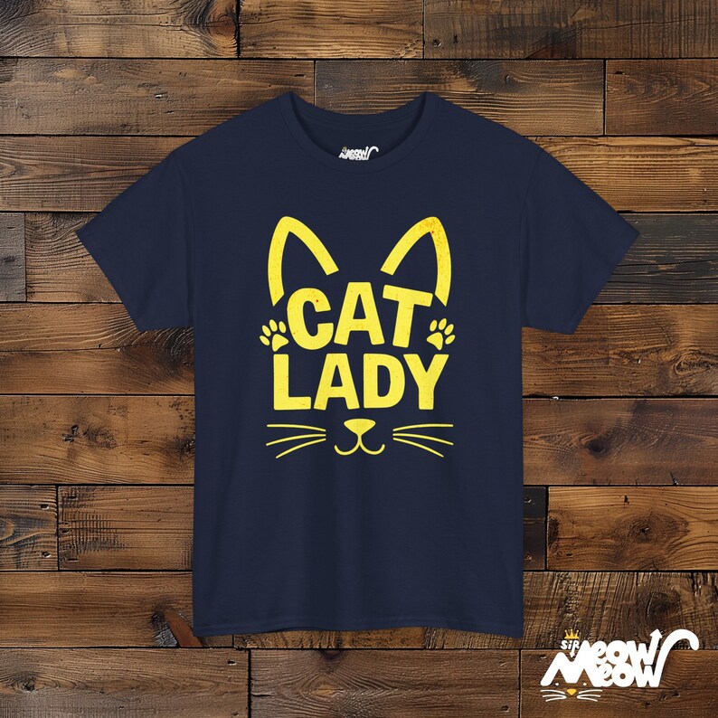 T-shirt drôle de femme de chat, t-shirt unisexe graphique de visage de chat Navy