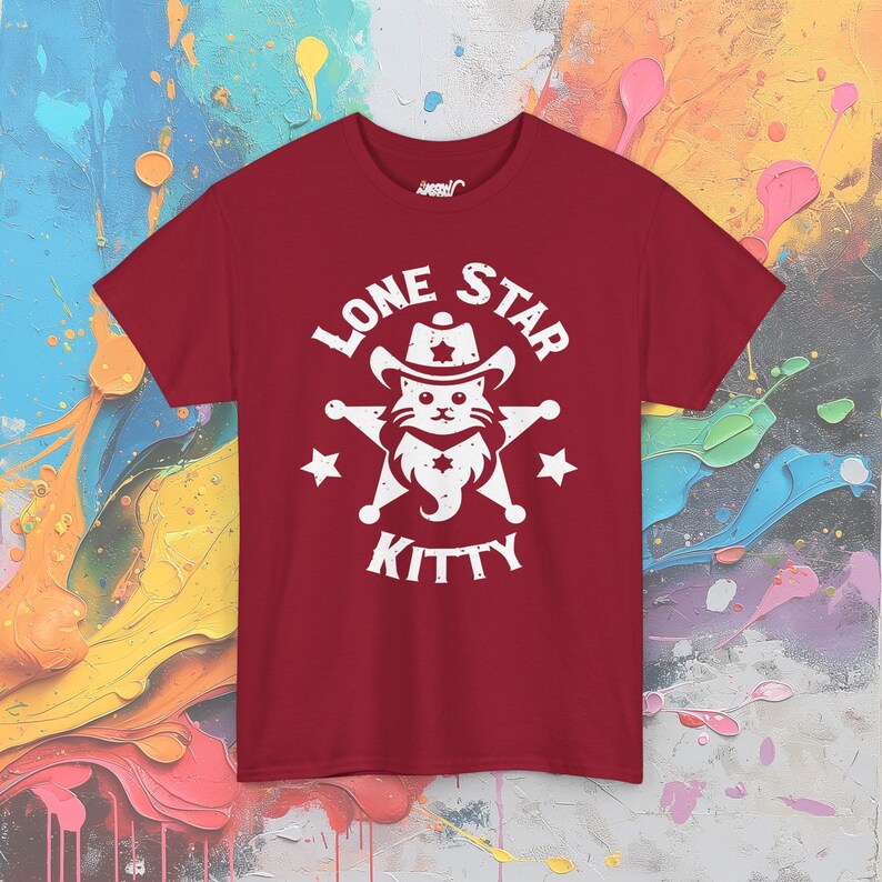 Kat T-shirt met Texas-thema, leuk katachtig grafisch T-shirt, casual westerse kleding, uniek cadeau voor huisdierenliefhebbers Cardinal Red