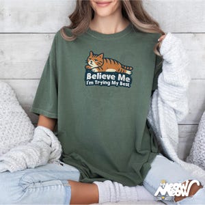 Lazy Cat Comfort Colors T-Shirt: Funny Mental Health Gift Moss