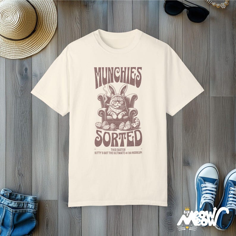 Funny Easter Cat T-Shirt, 420 Munchies, Unisex Graphic Tee Ivory