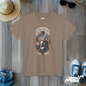 Aristocratic Cat T-Shirt: Retro Gentleman Feline Design Brown Savana