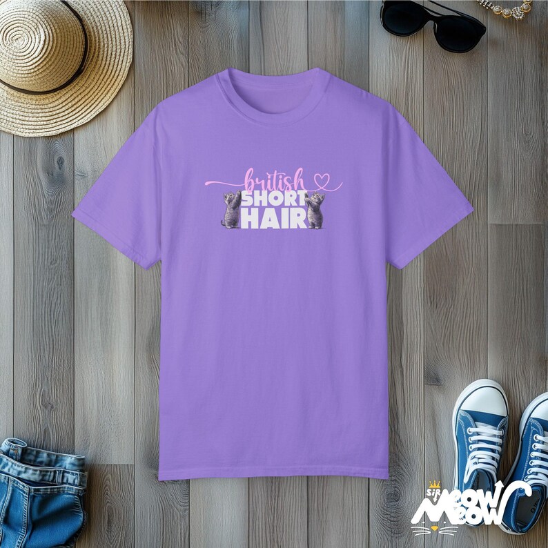 British Shorthair Cat T-Shirt: Comfort Colors Unisex Tee Violet