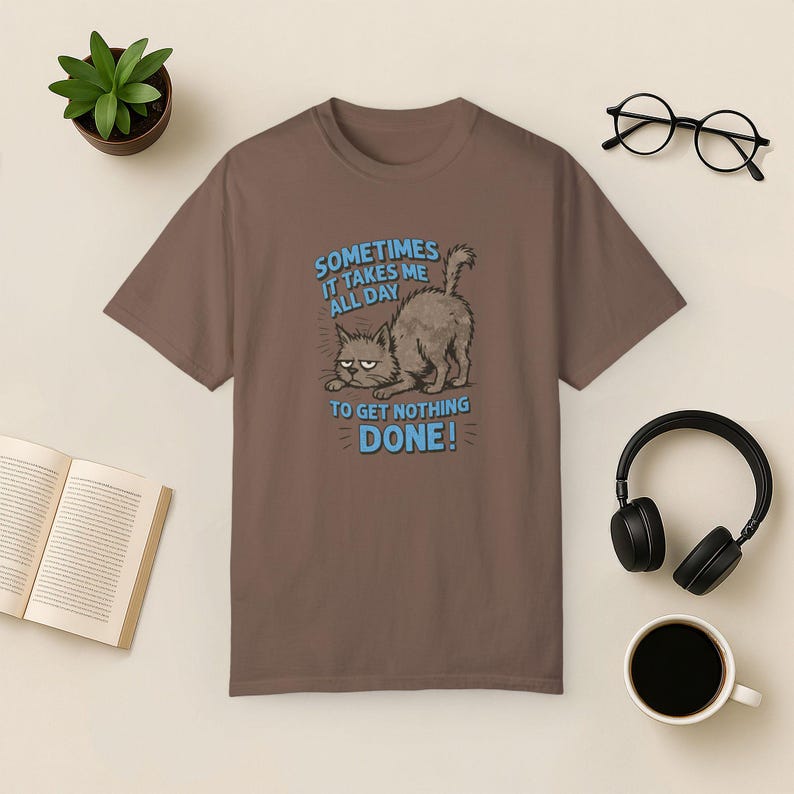 Funny Lazy Cat T-Shirt: Comfort Colors Unisex Tee Espresso