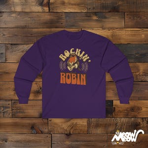 Rockin 'Robin Langarm-T-Shirt, Retro Musikliebhaber T-Shirt Purple