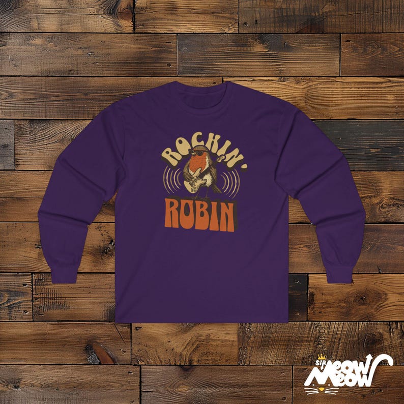 Rockin 'Robin Langarm-T-Shirt, Retro Musikliebhaber T-Shirt Purple