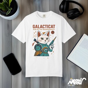 Comfort Colors Galacticat T-Shirt: Funny Sci-Fi Astronaut Cat Tee White
