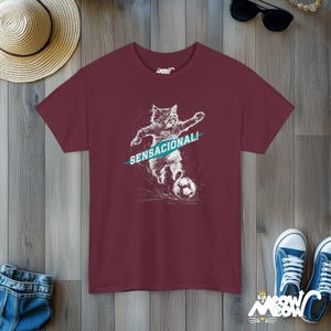 Soccer Cat-T-shirt: sensationeel voetbalontwerp Maroon