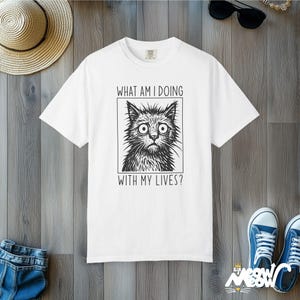 Existential Cat T-Shirt: Funny Graphic Tee - Comfort Colors Unisex White