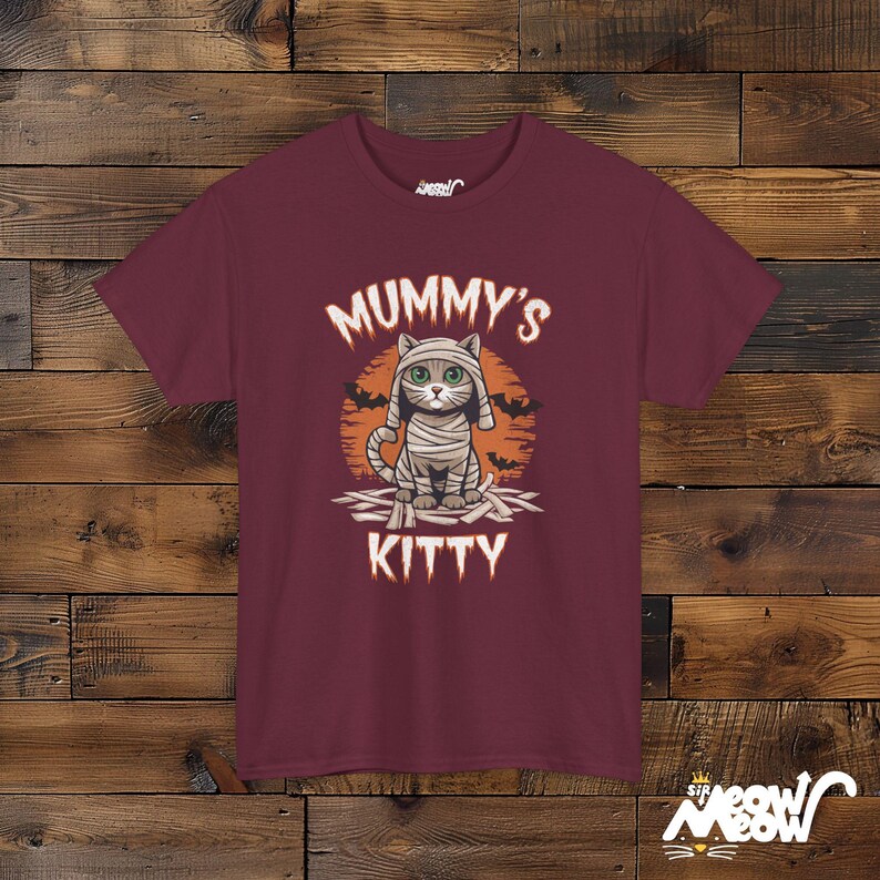 Camiseta unissex Mummy Cat, presente de Halloween assustador Maroon