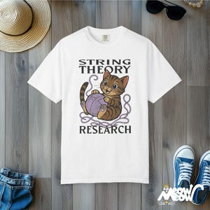 Comfort Colors String Theory Cat Shirt: Funny Physics Tee White