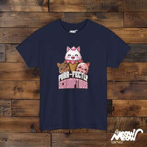Kawaii Cat Ice Cream T-Shirt: Purr-fectly Scrumptious Gift Navy