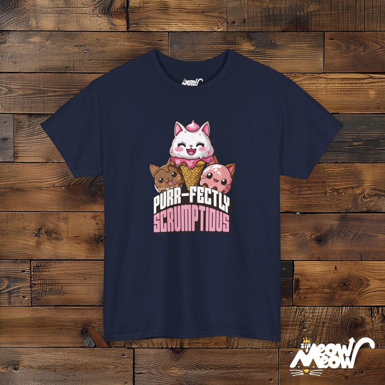 Kawaii Cat Ice Cream T-Shirt: Purr-fectly Scrumptious Gift Navy
