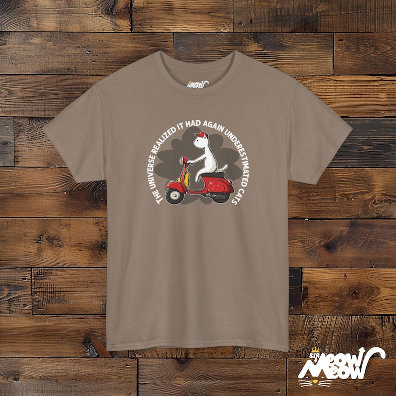 Underestimated Cats T-Shirt Unisex, Cat Scooter Shirt, Funny Cat Lover Tee, Independence Gift Brown Savana
