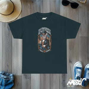 Aristocratic Cat T-Shirt: Retro Gentleman Feline Design Midnight
