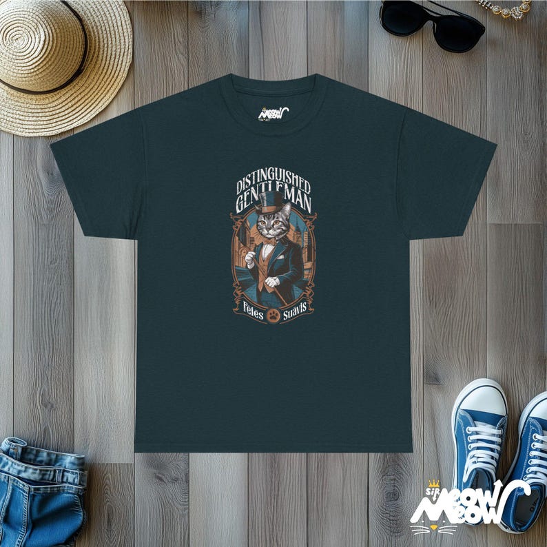 Aristocratic Cat T-Shirt: Retro Gentleman Feline Design Midnight