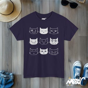 Funny Cat Expressions T-Shirt: Cat Lover Graphic Tee Blackberry