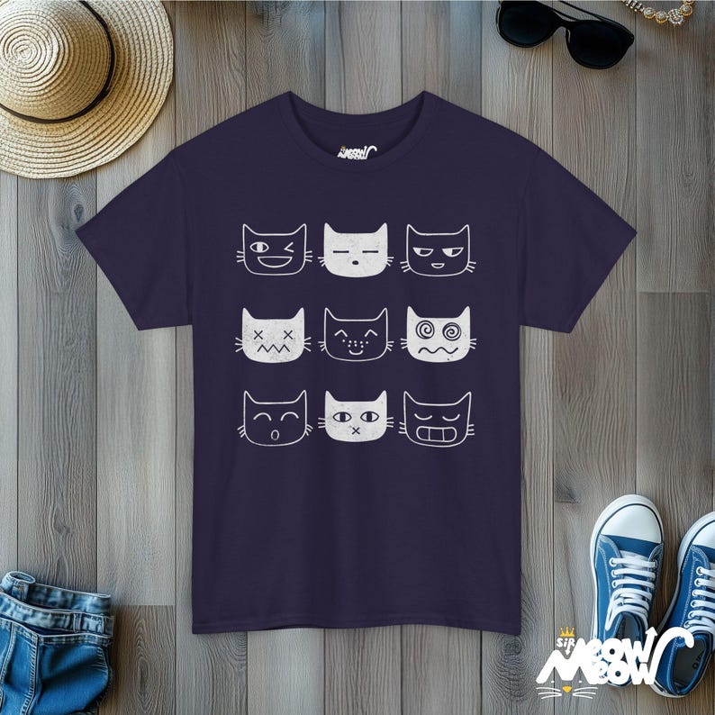 Funny Cat Expressions T-Shirt: Cat Lover Graphic Tee Blackberry