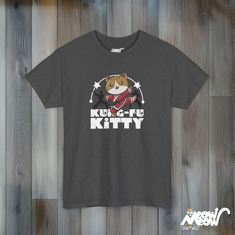 Kung Fu Kitty T-Shirt: Funny Martial Arts Cat Tee Dark Heather