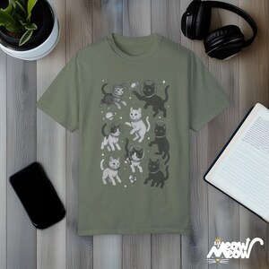 Space Cats T-Shirt: Cosmic Kitty Astronaut Graphic Tee Moss