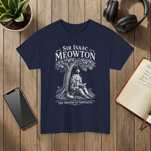 Sir Isaac Meowton Cat T-Shirt, Physics Teacher Gift, Newton Gravity Tee (Vintage Style) image 8