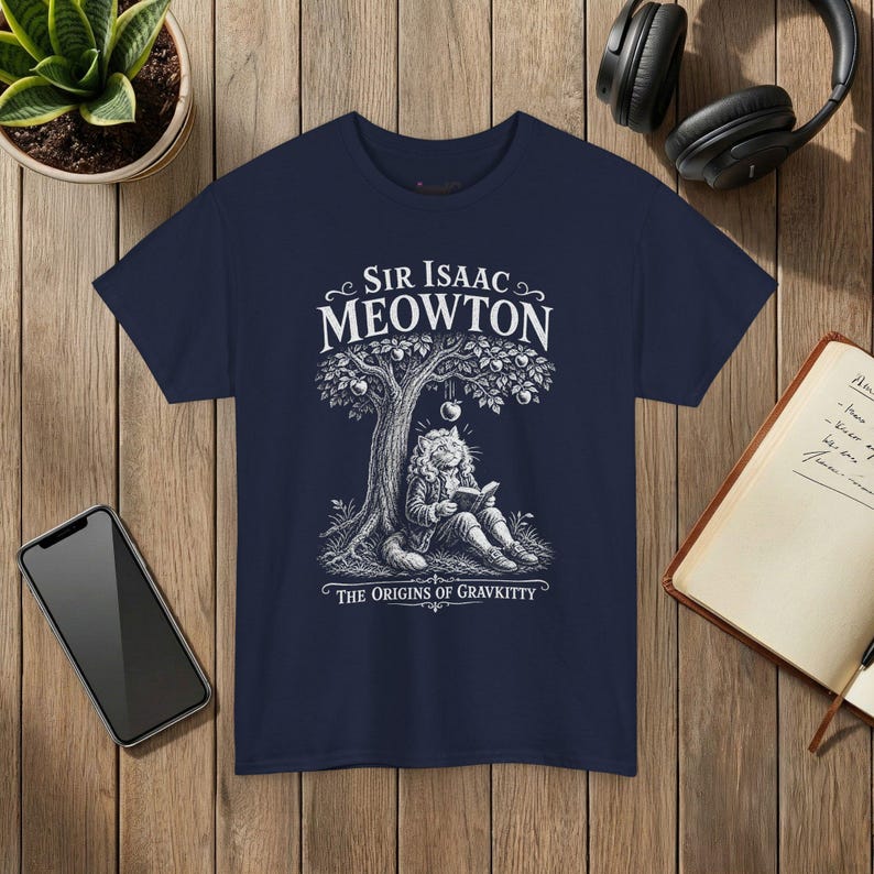 Sir Isaac Meowton Cat T-Shirt, Physics Teacher Gift, Newton Gravity Tee (Vintage Style) image 8