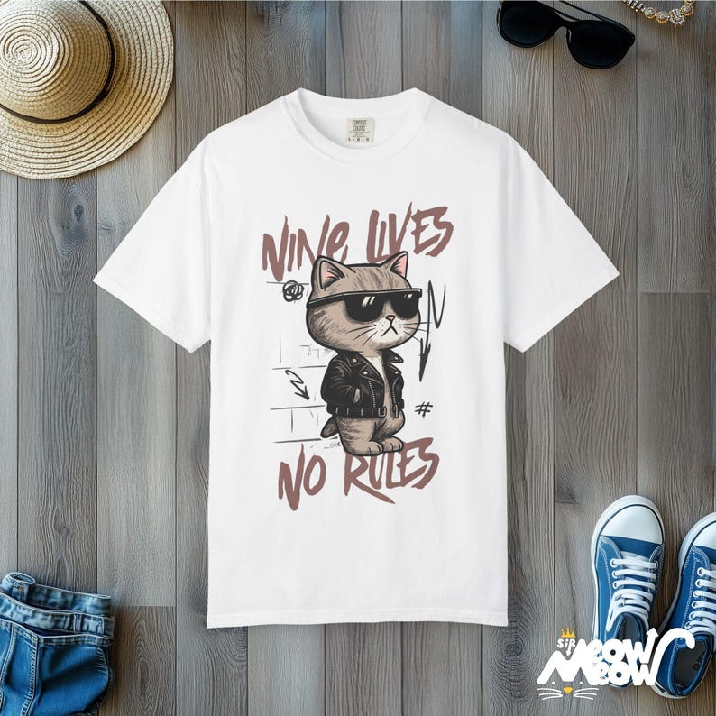 Rebel Cat Graphic Tee: Comfort Colors Retro Streetwear White