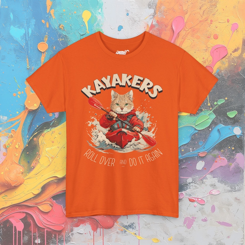 Kayaking Cat T-Shirt: Adventurous Feline Paddler Gift Orange