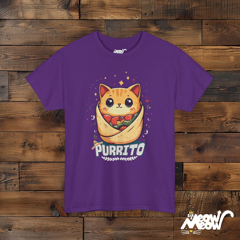 Purrito Cat T-Shirt: Funny Burrito Kitten Graphic Tee Purple