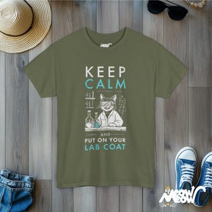 Shirt kattenwetenschapper: grappig T-shirt wetenschapsliefhebber Military Green