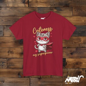 Superhero Cat T-Shirt: Cuteness My Superpower, Cat Lover Gift Cardinal Red