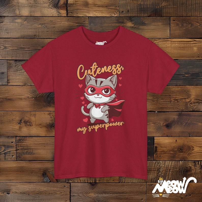 Superhero Cat T-Shirt: Cuteness My Superpower, Cat Lover Gift Cardinal Red