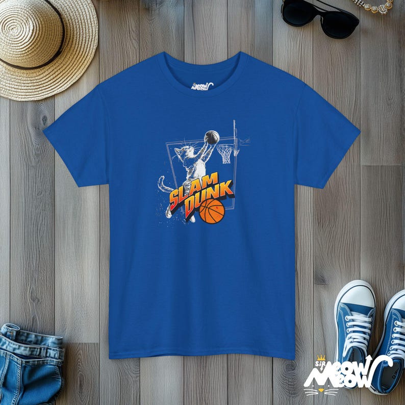 Slam Dunk Cat T-Shirt: Basketball Fan Gift Royal