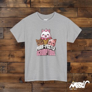 Kawaii Cat Ice Cream T-Shirt: Purr-fectly Scrumptious Gift Sport Grey