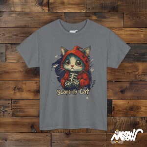 Camiseta de Halloween de gato aterrador, sudadera con capucha de esqueleto de gato espeluznante Graphite Heather