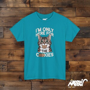 I'm Only Here for the Cookies - Cat and Cookie Lovers Unisex Tee Tropical Blue