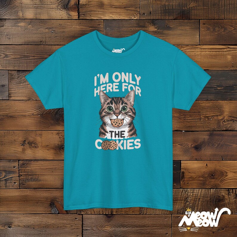 I'm Only Here for the Cookies - Cat and Cookie Lovers Unisex Tee Tropical Blue