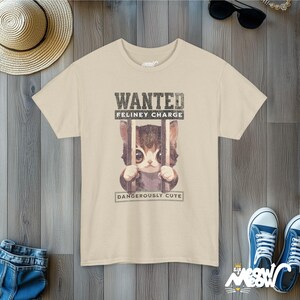 Funny Cat T-Shirt | 'Feliney Charge' Kitten Tee Sand
